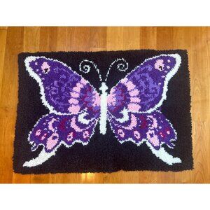 Butterfly Area Shag Rug Mat Pink Purple White Black Dorm Girl's Bedroom Wall Dec